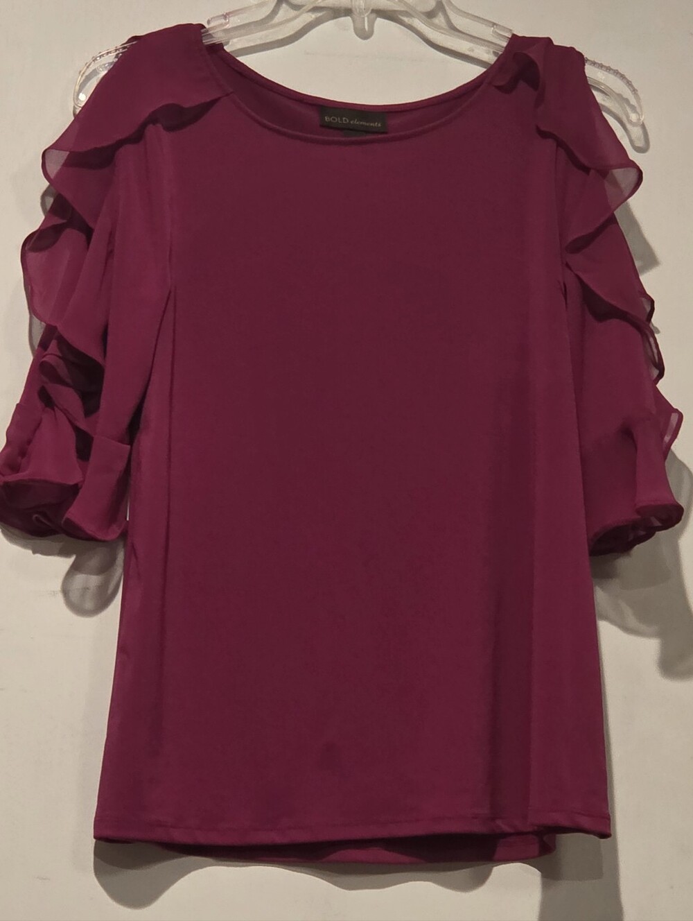 BOLD elements Women's Magenta Ruffle Sleeve Top Size Small